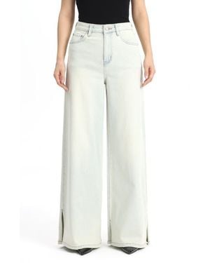 Bayeas Side Slit Wide Leg Jeans - White