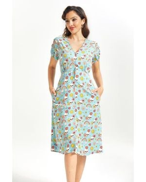 ModCloth Sundae Stunner Button Front Dress - Blue