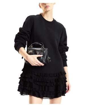 Cynthia Rowley Sweatshirt Georgette Ruffle Combo Dress - Black