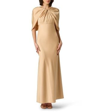 Aidan Mattox Cape Sleeve Satin Gown - Natural