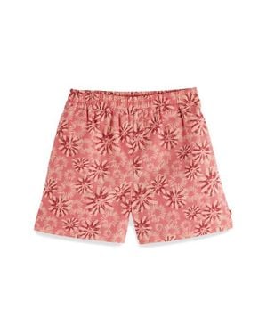 Scotch & Soda Kids' Floral Cotton & Linen Pull-On Shorts - Red