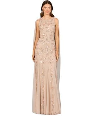 LARA New York Mermaid Beaded Dress With Long Cape - Natural