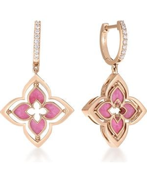 Roberto Coin Venetian Princess Pirouette Diamond Pave Flower Drop Earrings - Pink