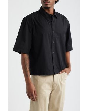 TOPMAN Crop Short Sleeve Cotton Poplin Button-Up Shirt - Black