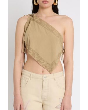 Muse Assembly Embroidered Hanky One Shoulder Top - Natural