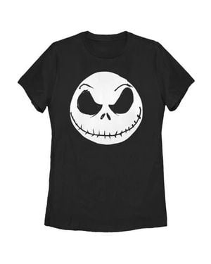 Nightmare Before Christmas Halloween Jack Skellington Big Face Graphic T-Shirt - Black