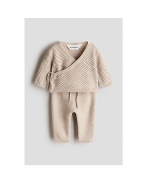 H&M 2-Piece Cotton Textured-Knit Set - Natural