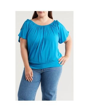 24seven Comfort Apparel Banded Blouson Top - Blue