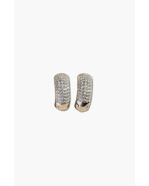 Nickel & Suede Pavé Dome Huggies - White