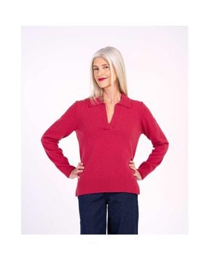 Kettlewell Long Sleeve Collared V-Neck Sweater - Pink