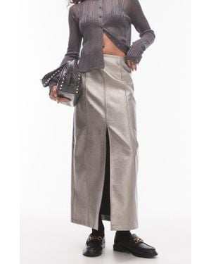 TOPSHOP Metallic Faux Leather Maxi Skirt - White