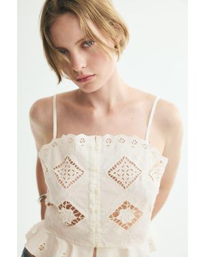 H&M Cropped Top With Eyelet Embroidery - Natural