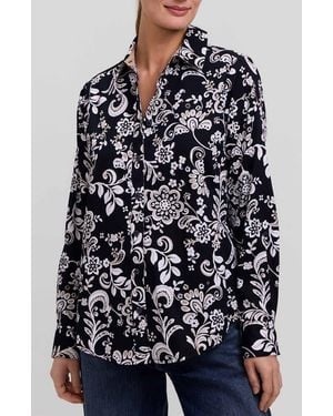 Foxcroft Margie Daisy Cotton Button-Up Shirt - Blue