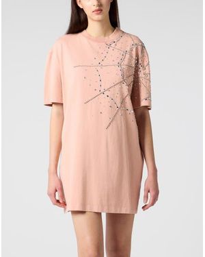 Philipp Plein T-Shirt Dress Spiderweb Strass - Pink