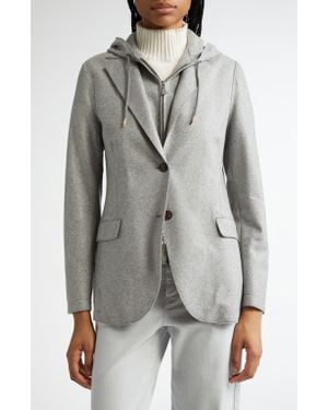 Eleventy Wool Blend Flannel Blazer With Removable Hooded Bib - Gray