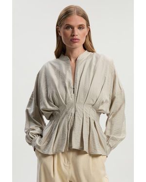 Karen Millen Pleated Detail Woven Jacket - Natural