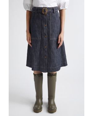 Moncler Belted Denim Midi Skirt - Blue