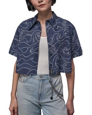 WILDFANG The Essential Cropped Button Up - Blue