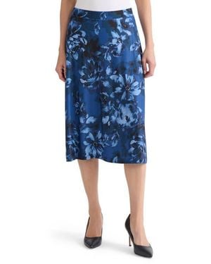 Kasper Floral Print Knit Skirt - Blue