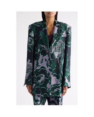 Dries Van Noten Bastis Abstract Floral Jacquard Single Breasted Crepe Blazer - Green