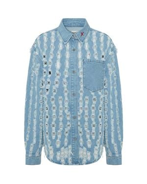 Pcfg Perforated Denim Shirt - Blue