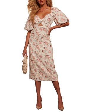 Vici Collection Cornelia Floral Print Puff Sleeve Dress - Natural