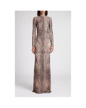 Tom Ford Leopard Print Long Sleeve Lace Gown - Multicolor
