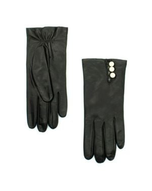 Portolano Leather Gloves With Buttons - Black
