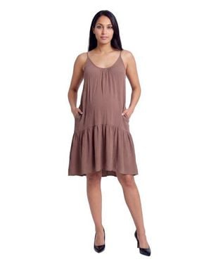 24seven Comfort Apparel Maternity Essential Scoop Neck Spaghetti Strap Pocket A-Line Mini Dress - Pink
