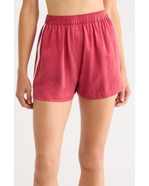 Lunya Side Stripe Silk Pajama Shorts - Red