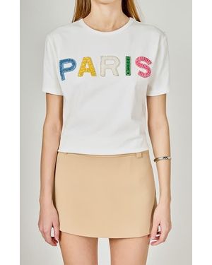 Endless Rose Crystal & Bead Embellished Graphic Cotton T-Shirt - White