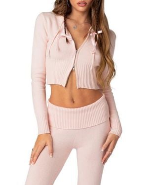 Edikted Desiree Hooded Crop Cardigan - Pink