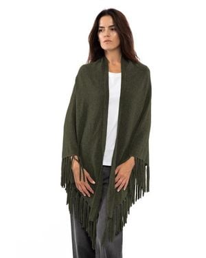 Monticelli Cashmere Pure Cashmere Fringe Wrap - Green