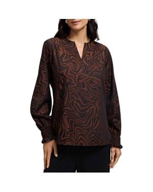 Foxcroft Alicia Zebra Print Cotton Blend Popover Top - Brown
