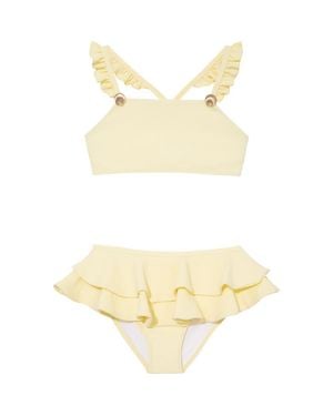 Moeva Dassy Ruffle Strap Kids Bikini Set With Layered Skirt - Yellow