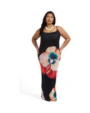 FASHION-SZN CURVE Strappy Floral Print Mesh Maxi Dress - Black