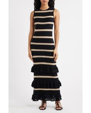 Rails Ana Stripe Cotton Blend Knit Midi Dress - Black