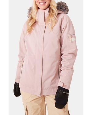 Roxy Meade Hooded Snow Jacket With Faux Fur Trim - Pink