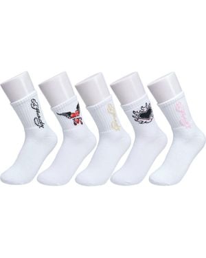 Ed Hardy Heart Flame Print Full Cushion Mid Crew Sock 5-Pack - White
