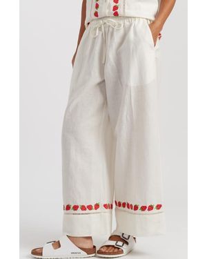 Chinti & Parker Linen-Blend Strawberry Pants - Gray