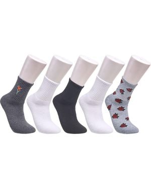 Ed Hardy Rose Print Full Cushion Mid Crew Sock 5 Pack - Pink
