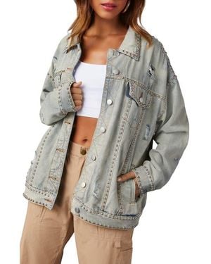 Vici Collection Kind Of A Big Deal Stud Detail Distressed Denim Trucker Jacket - Gray