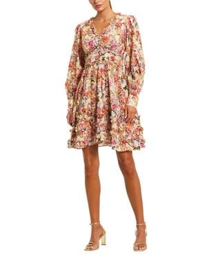 Mac Duggal Ruffle Floral V Neck Cotton Mini Dress - Multicolor