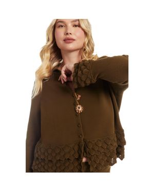 June + Vie Ruffled Peplum Cardigan Sweater - Brown