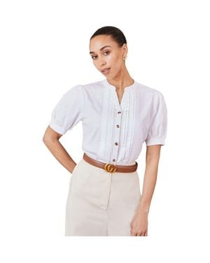 Yumi' Cotton Pleated Short Sleeve Shirt - White