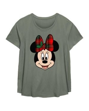 Mickey & Friends Christmas Minnie Plaid Bow Graphic T-Shirt - Gray
