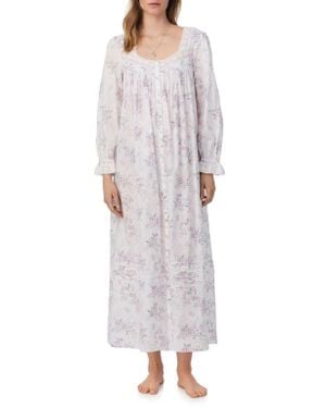 Eileen West Long Sleeve Cotton Lawn Nightgown - Gray
