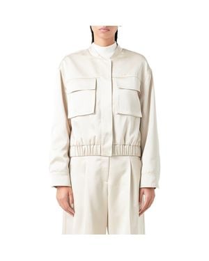 Grey Lab Cargo Pocket Satin Bomber Jacket - Natural