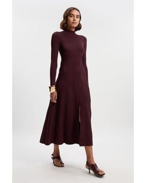 Karen Millen Wave Knit A-Line Long Sleeve Dress - Purple