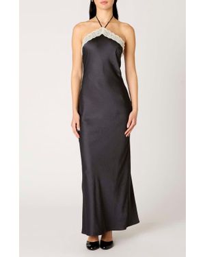 Nia Vesper Lace Satin Halter Maxi Dress - Black